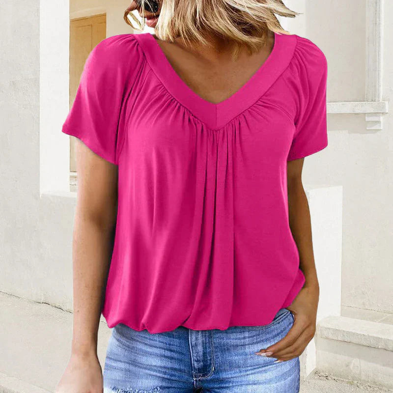 💖LAST DAY SALE 50% OFF💷Women's Ruched V-Neck Short-Sleeve Top