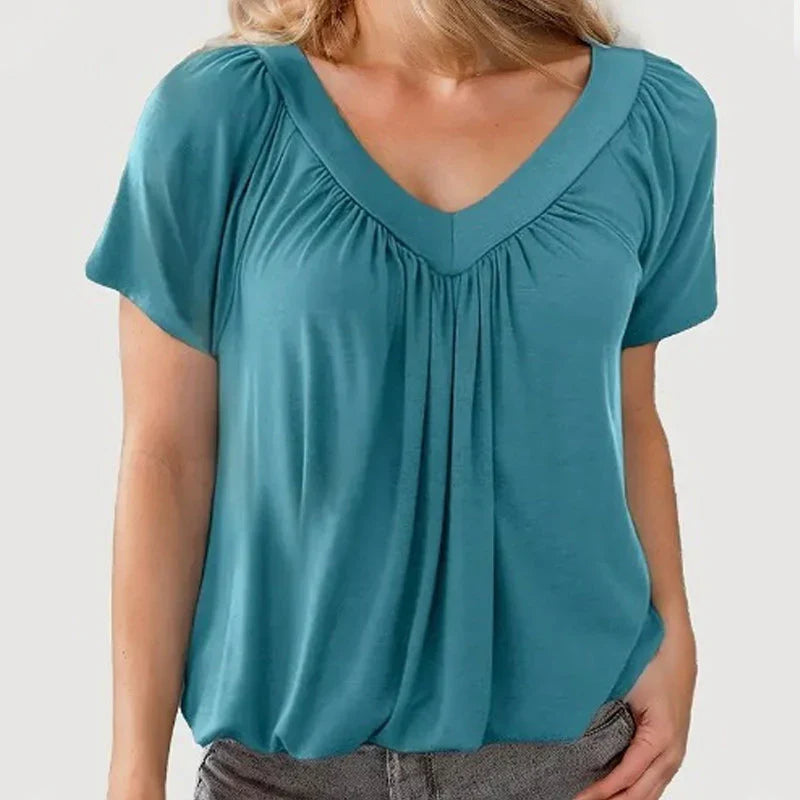 💖LAST DAY SALE 50% OFF💷Women's Ruched V-Neck Short-Sleeve Top