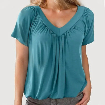 💖LAST DAY SALE 50% OFF💷Women's Ruched V-Neck Short-Sleeve Top