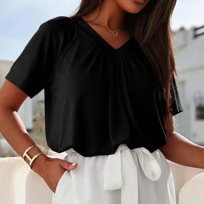 💖LAST DAY SALE 50% OFF💷Women's Ruched V-Neck Short-Sleeve Top