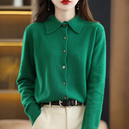 Ladies Lapel Knit Cardigan