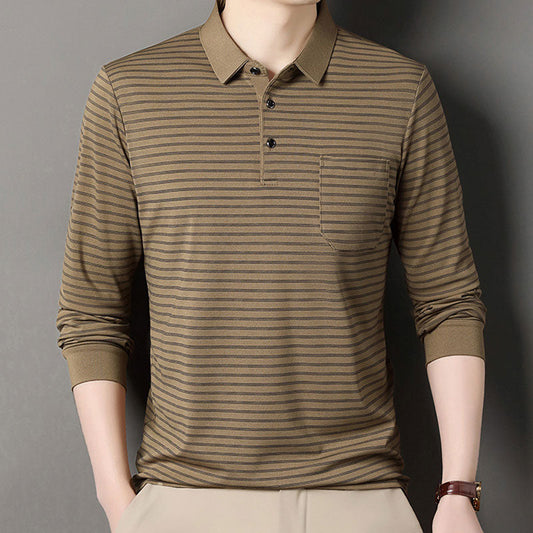 Men’s Striped Lapel Button Front Tops