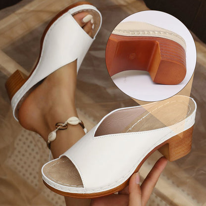Chunky Heel Slip-on Platform Sandals