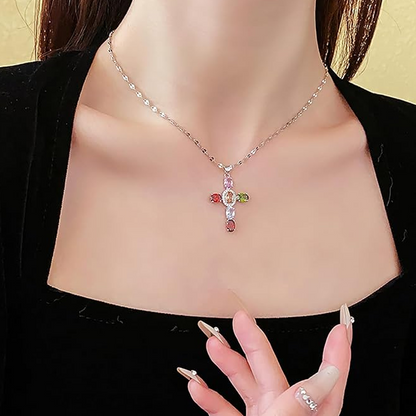 💜Super Sale - 55%OFF 💜Colorful Rhinestone Cross Pendant Necklaces
