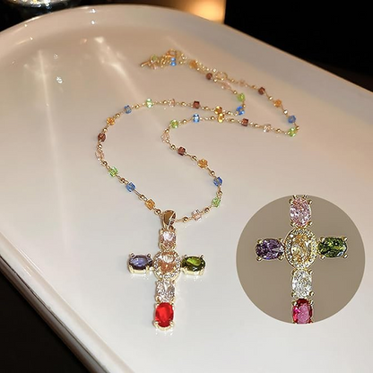 💜Super Sale - 55%OFF 💜Colorful Rhinestone Cross Pendant Necklaces