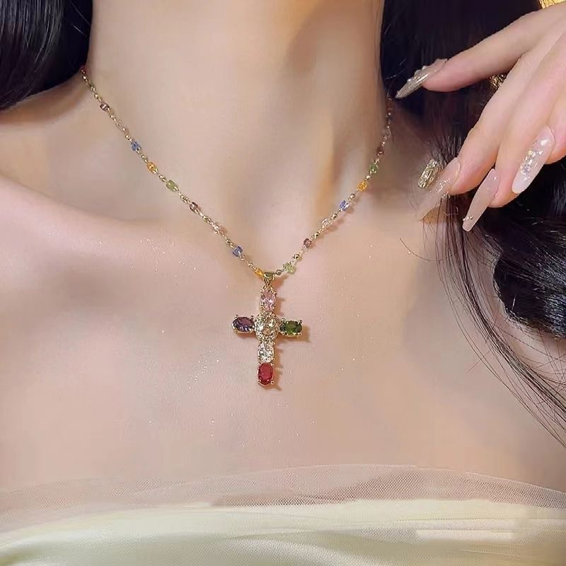 💜Super Sale - 55%OFF 💜Colorful Rhinestone Cross Pendant Necklaces
