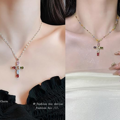 💜Super Sale - 55%OFF 💜Colorful Rhinestone Cross Pendant Necklaces