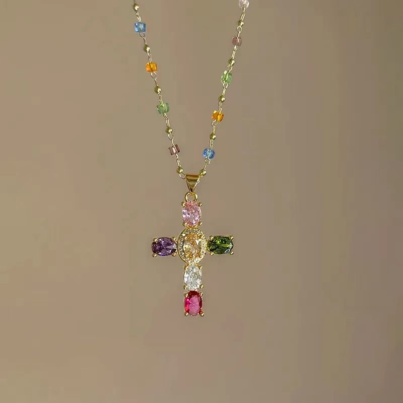 💜Super Sale - 55%OFF 💜Colorful Rhinestone Cross Pendant Necklaces