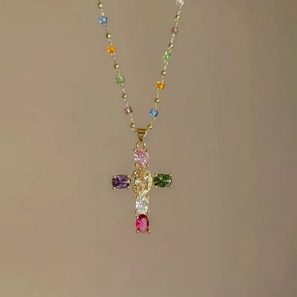 💜Super Sale - 55%OFF 💜Colorful Rhinestone Cross Pendant Necklaces