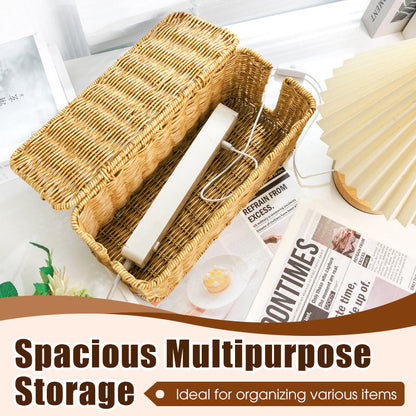 Hand Woven Rattan Cable Organizer Box with Lid