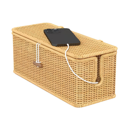Hand Woven Rattan Cable Organizer Box with Lid