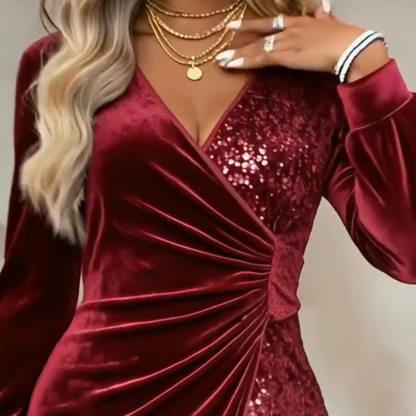 🔥Black Friday Mega Sale🔥Women’s Long Sleeve V-Neck Sequined Dress