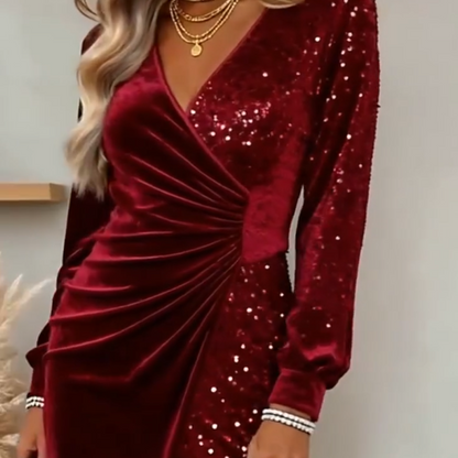 🔥Black Friday Mega Sale🔥Women’s Long Sleeve V-Neck Sequined Dress