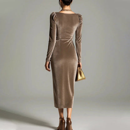 🎄Christmas Sale 50% OFF✨Long Sleeve Cowl Neck Bodycon Dress with Thigh Slit