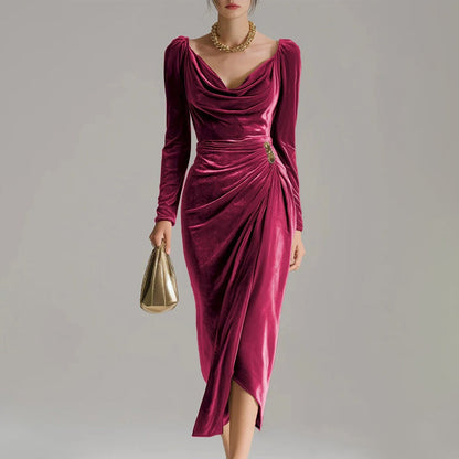 🎄Christmas Sale 50% OFF✨Long Sleeve Cowl Neck Bodycon Dress with Thigh Slit