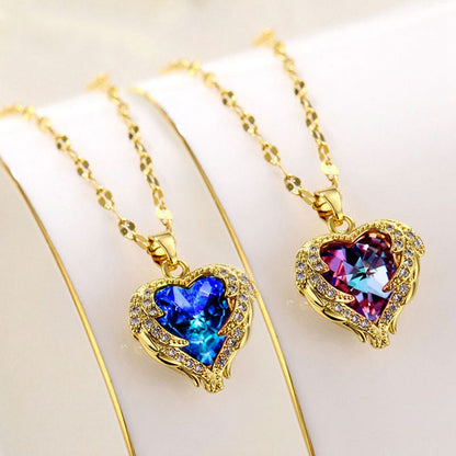 💕Colourful Ocean Heart Pendant Titanium Necklace