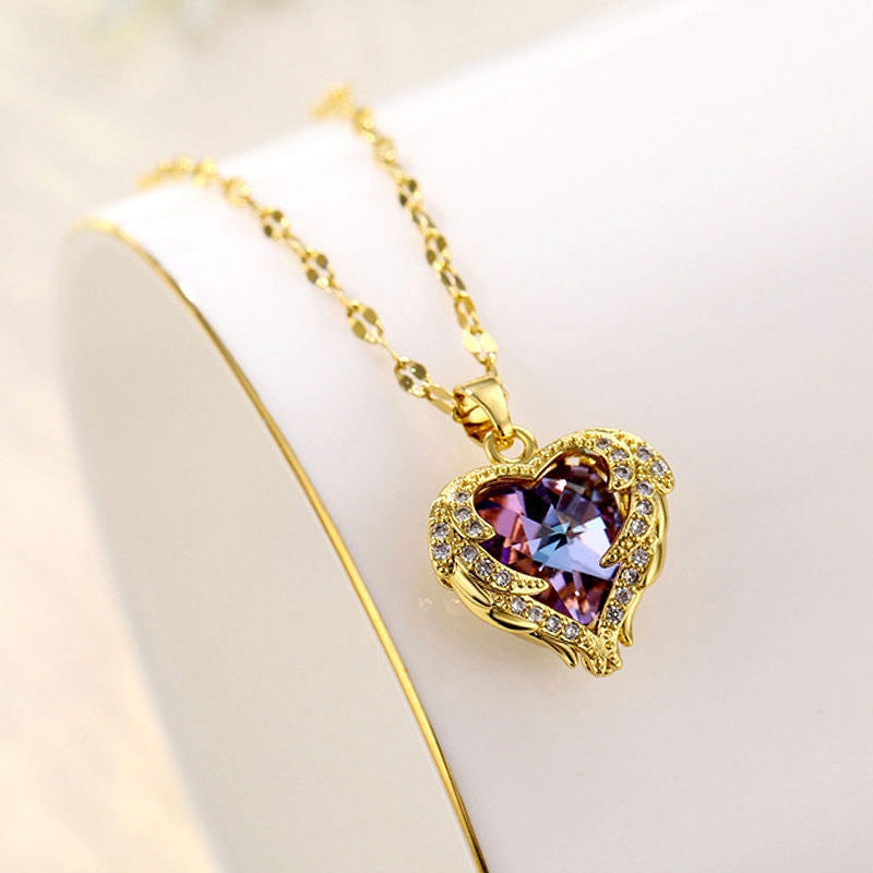 💕Colourful Ocean Heart Pendant Titanium Necklace
