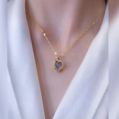 💕Colourful Ocean Heart Pendant Titanium Necklace