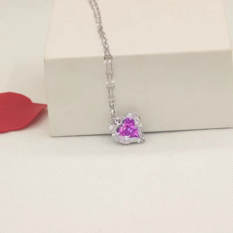 💕Colourful Ocean Heart Pendant Titanium Necklace