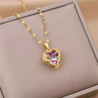 💕Colourful Ocean Heart Pendant Titanium Necklace