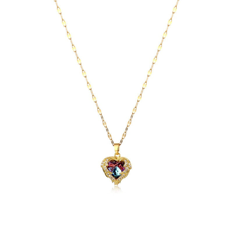 💕Colourful Ocean Heart Pendant Titanium Necklace