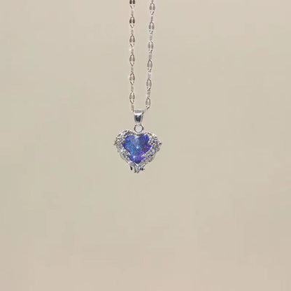 💕Colourful Ocean Heart Pendant Titanium Necklace
