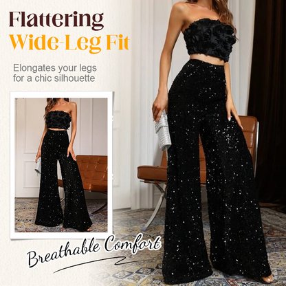💖LAST DAY SALE 50% OFF💃Women’s Fashion Sequin Wide-Leg Pants