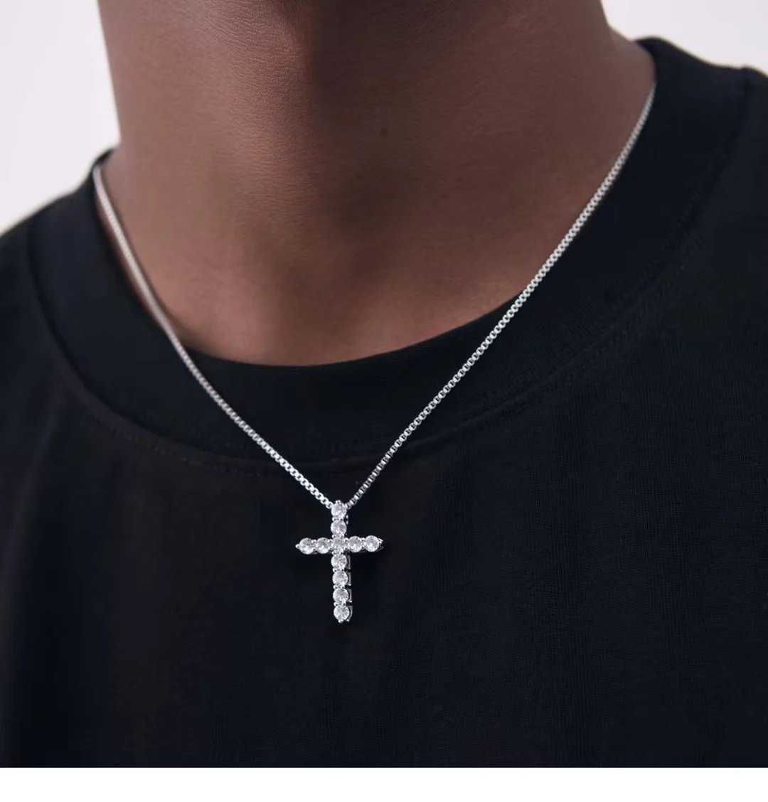 🎄Christmas promotion🎁--Moissanite Inlaid Silver Cross Necklace-Necklace Size 40cm+5cm
