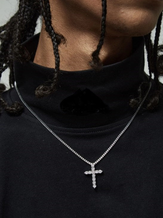 🎄Christmas promotion🎁--Moissanite Inlaid Silver Cross Necklace-Necklace Size 40cm+5cm
