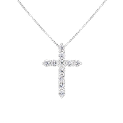 🎄Christmas promotion🎁--Moissanite Inlaid Silver Cross Necklace-Necklace Size 40cm+5cm