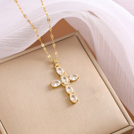Women's Multicolored Sparkling Zircon Cross Necklace
