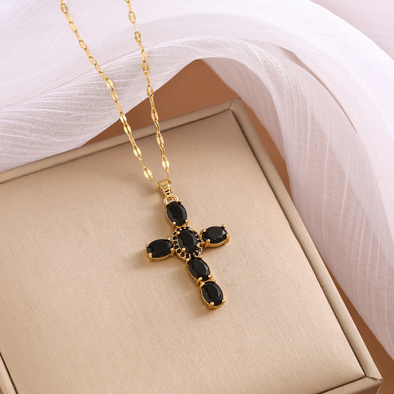 Women's Multicolored Sparkling Zircon Cross Necklace