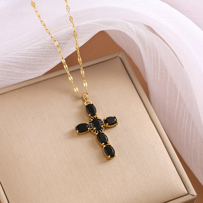 Women's Multicolored Sparkling Zircon Cross Necklace