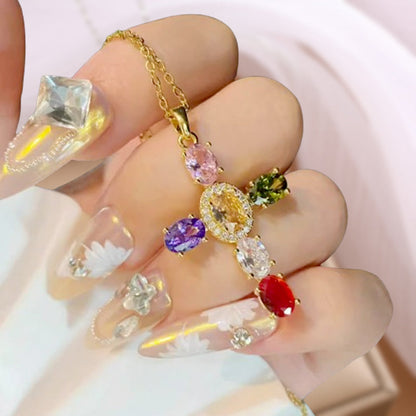Women's Multicolored Sparkling Zircon Cross Necklace