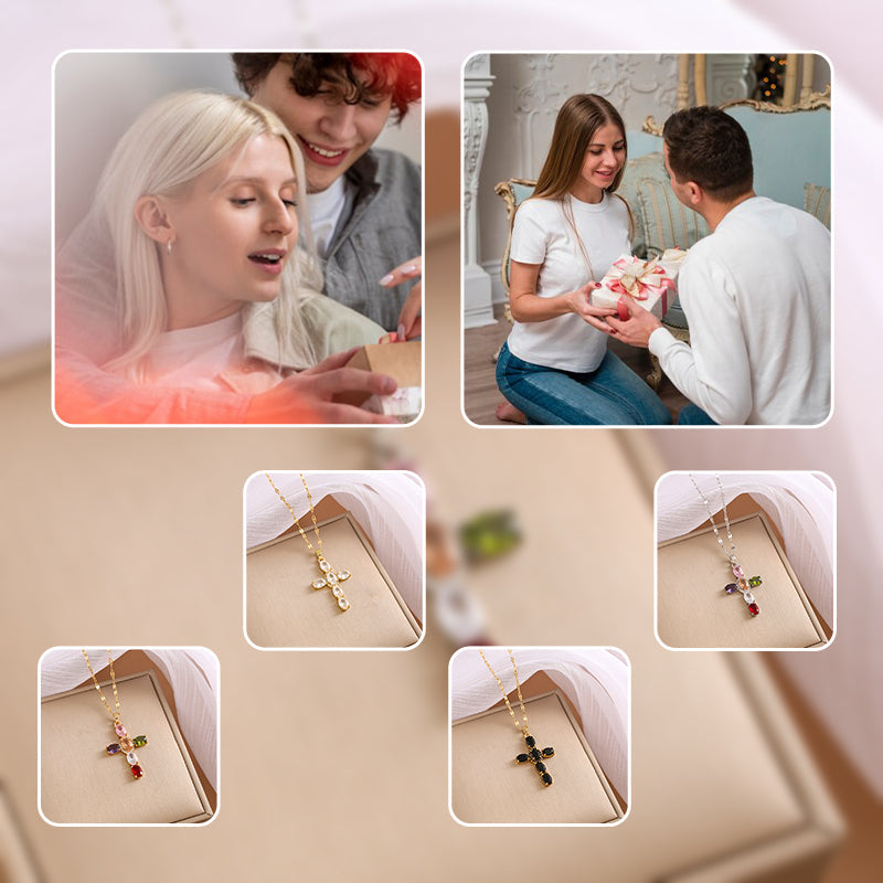 Women's Multicolored Sparkling Zircon Cross Necklace