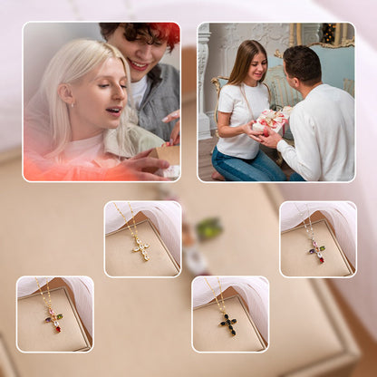 Women's Multicolored Sparkling Zircon Cross Necklace