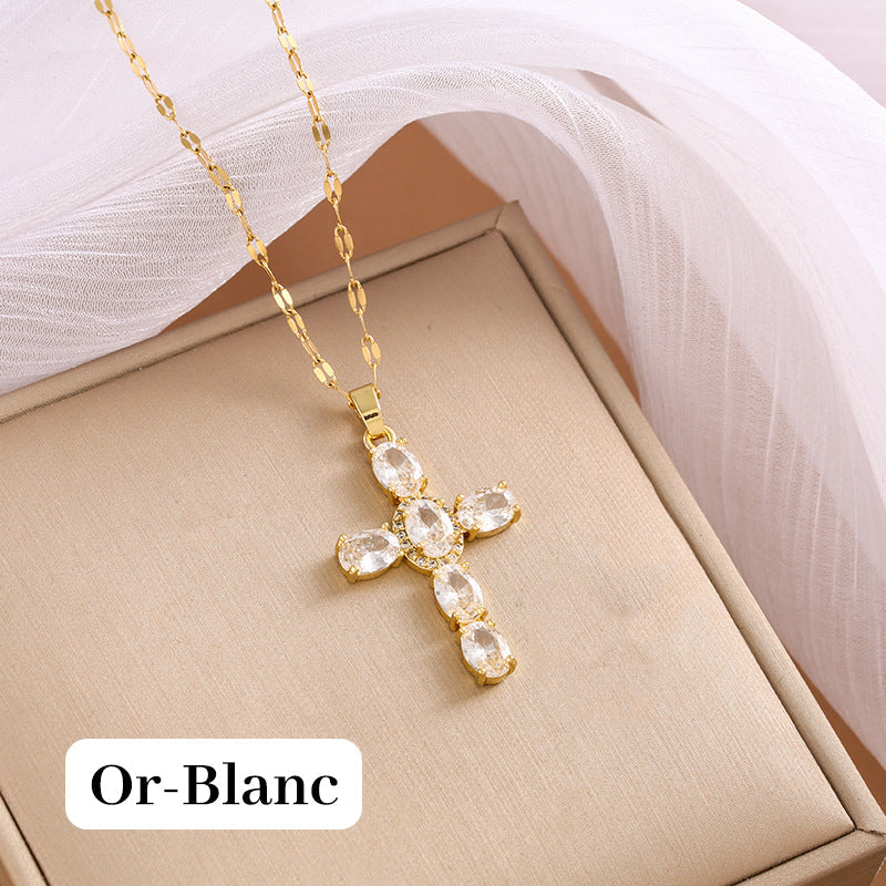 Women's Multicolored Sparkling Zircon Cross Necklace