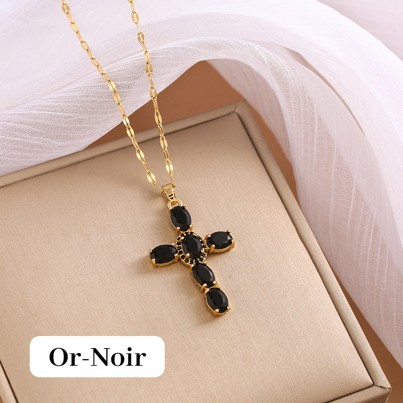 Women's Multicolored Sparkling Zircon Cross Necklace