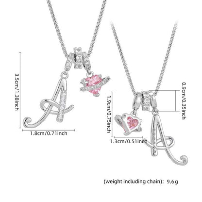 Initial Letter Necklace with Pink Heart Charm