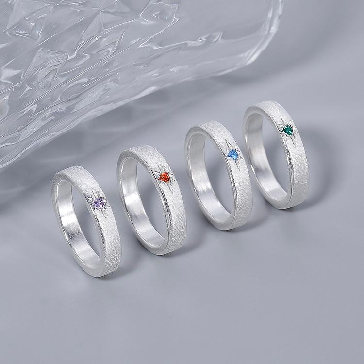 Brushed Star Ring with Sparkling Artificial Stones