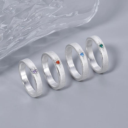 Brushed Star Ring with Sparkling Artificial Stones