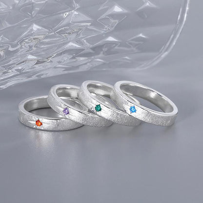 Brushed Star Ring with Sparkling Artificial Stones