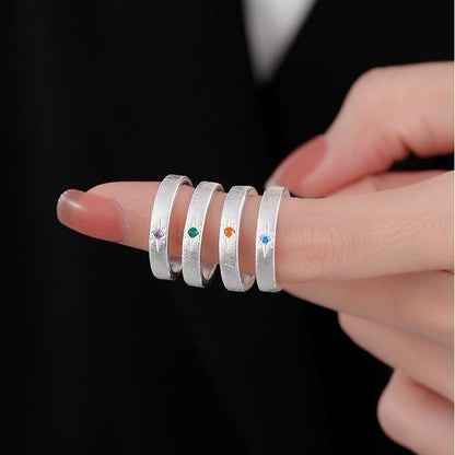 Brushed Star Ring with Sparkling Artificial Stones