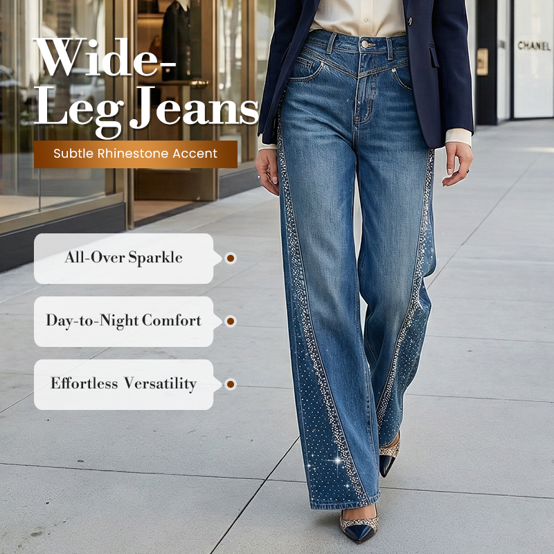 🔥2026 New Arrivals: 50% Off for a Limited Time!🔥Women's Rhinestone-Embellished Wide-Leg Jeans👖