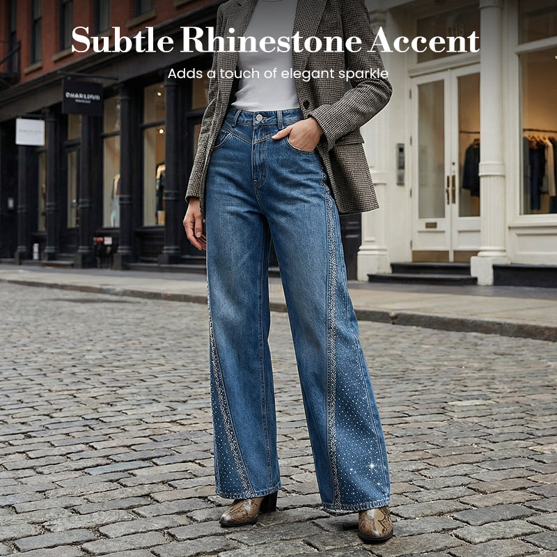 🔥2026 New Arrivals: 50% Off for a Limited Time!🔥Women's Rhinestone-Embellished Wide-Leg Jeans👖