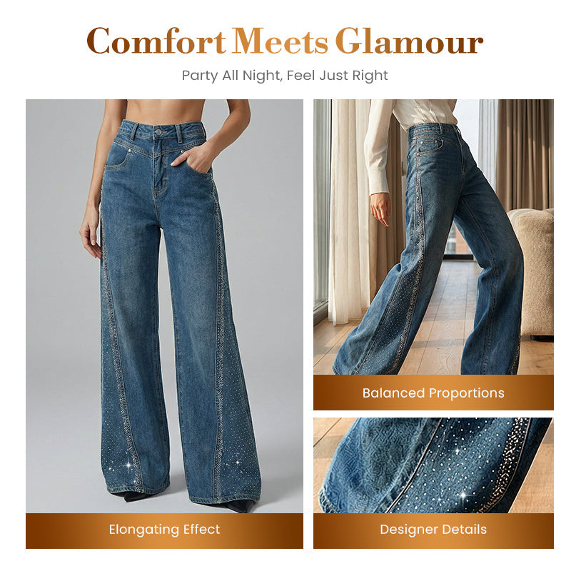 🔥2026 New Arrivals: 50% Off for a Limited Time!🔥Women's Rhinestone-Embellished Wide-Leg Jeans👖