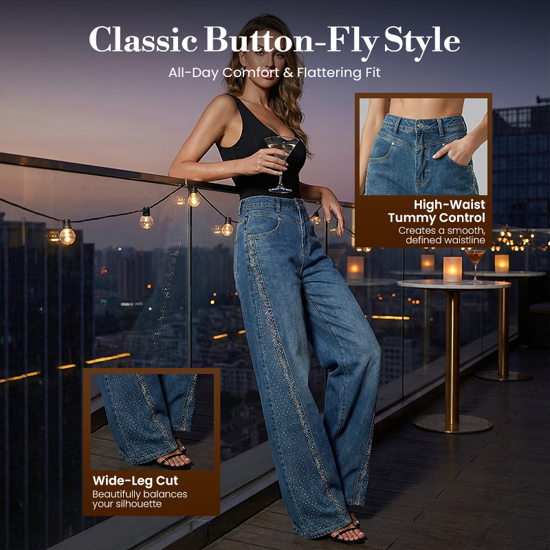 🔥2026 New Arrivals: 50% Off for a Limited Time!🔥Women's Rhinestone-Embellished Wide-Leg Jeans👖