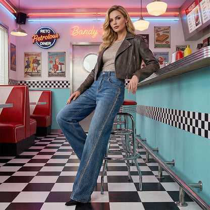 🔥2026 New Arrivals: 50% Off for a Limited Time!🔥Women's Rhinestone-Embellished Wide-Leg Jeans👖