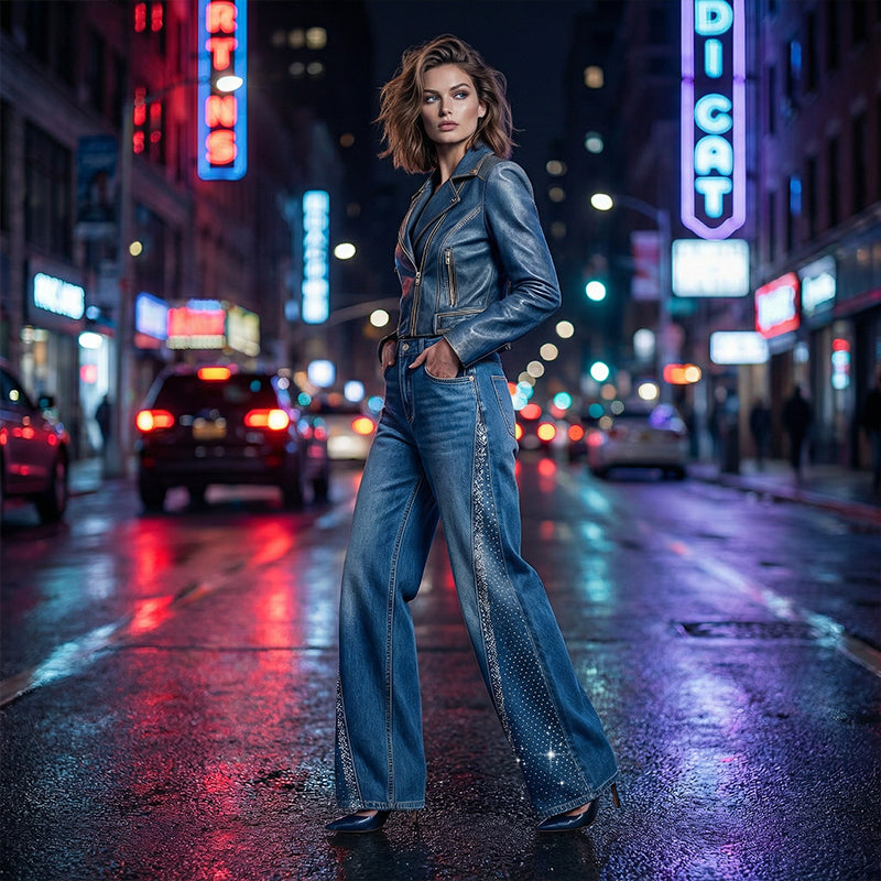 🔥2026 New Arrivals: 50% Off for a Limited Time!🔥Women's Rhinestone-Embellished Wide-Leg Jeans👖