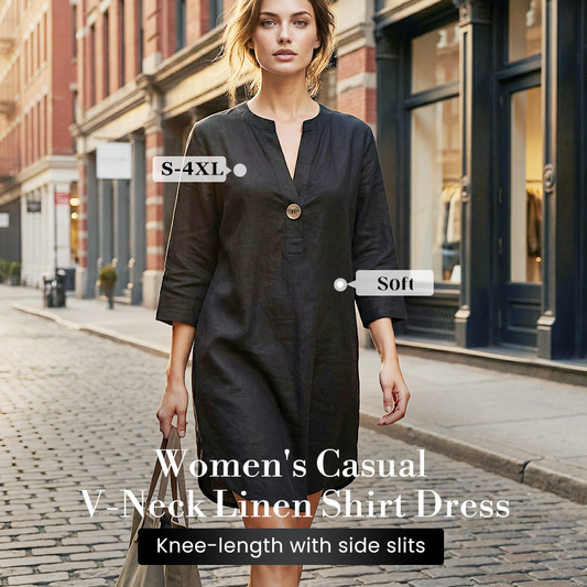🔥2026 New Arrivals: 50% Off for a Limited Time!🔥Women's Casual V-Neck Linen Shirt Dress